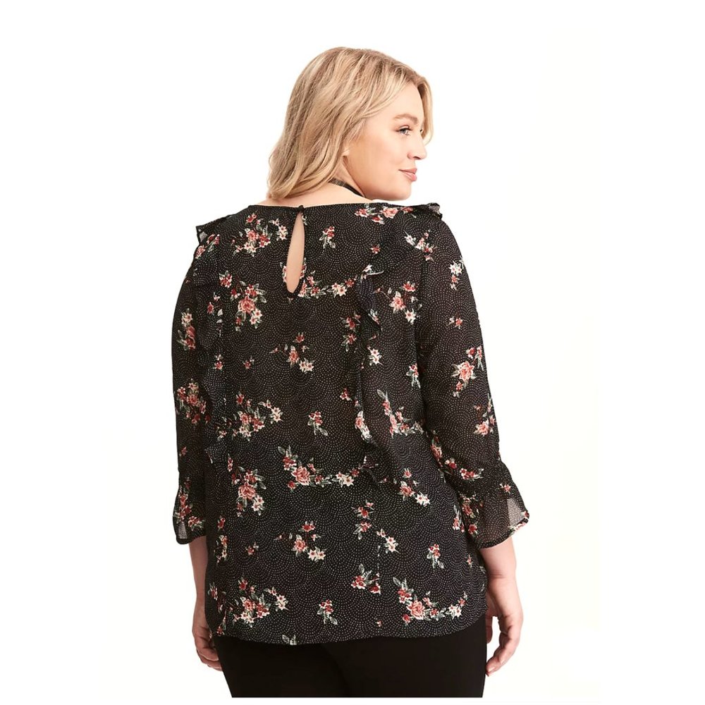Torrid Black Floral Dot Smocked Top 4X - Picture 2 of 10
